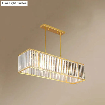DecorBites™ Sleek Dining Room Crystal Chandelier - Rectangle Prismatic Design - 4 Bulb Island Pendant Light