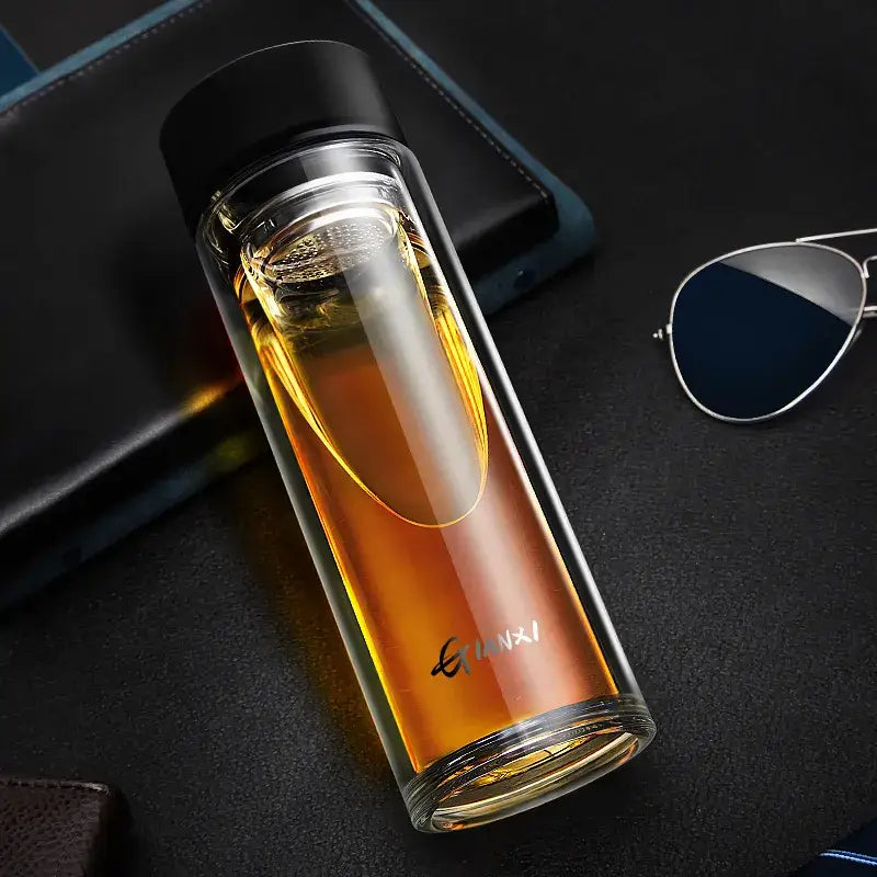 Sleek double-walled glass water bottle with filter – kitchen tumbler