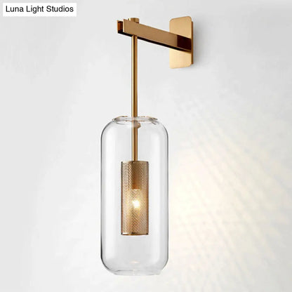 DecorBites™ Sleek Glass Capsule Sconce - Minimalist 1-Light Wall Mount with Wire Mesh Guard