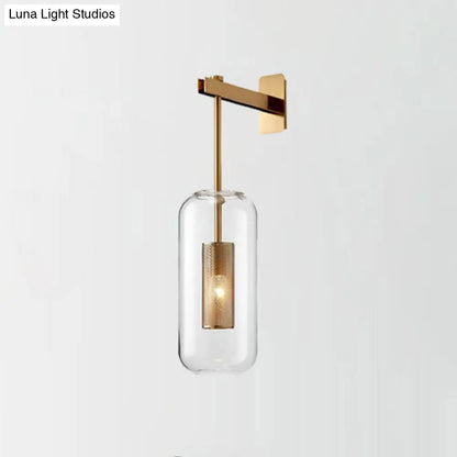 DecorBites™ Sleek Glass Capsule Sconce - Minimalist 1-Light Wall Mount with Wire Mesh Guard