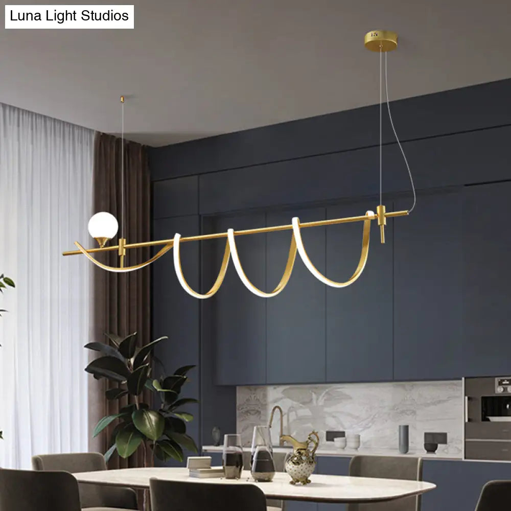 DecorBites™ Sleek Gold Curves Pendant Light with Simplicity LED and Ball Shade