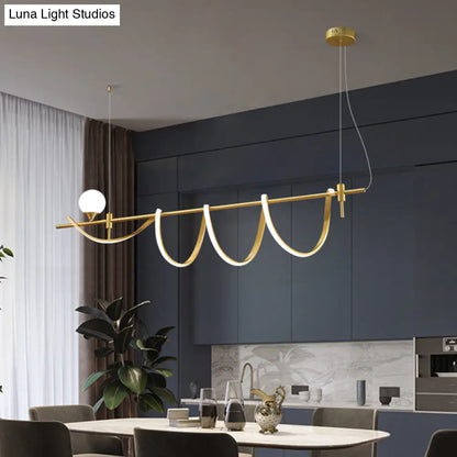 DecorBites™ Sleek Gold Curves Pendant Light with Simplicity LED and Ball Shade