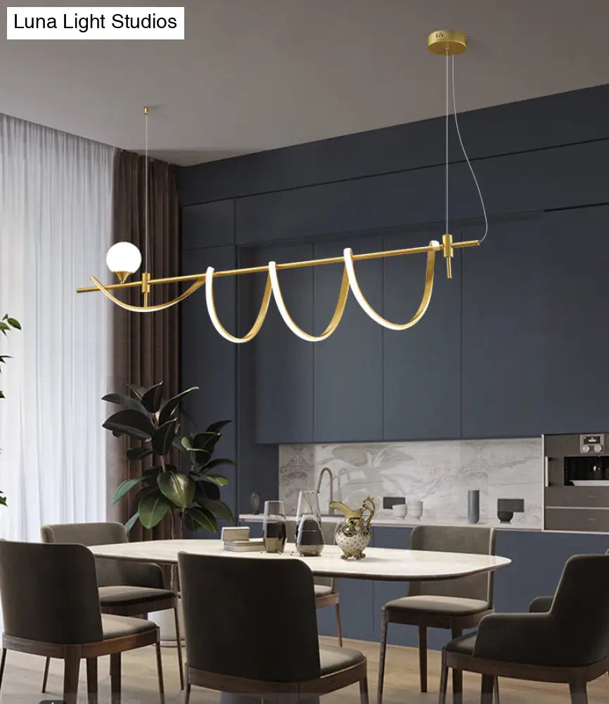DecorBites™ Sleek Gold Curves Pendant Light with Simplicity LED and Ball Shade