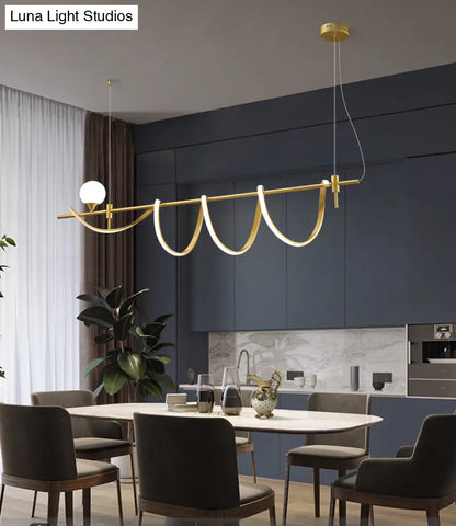 DecorBites™ Sleek Gold Curves Pendant Light with Simplicity LED and Ball Shade
