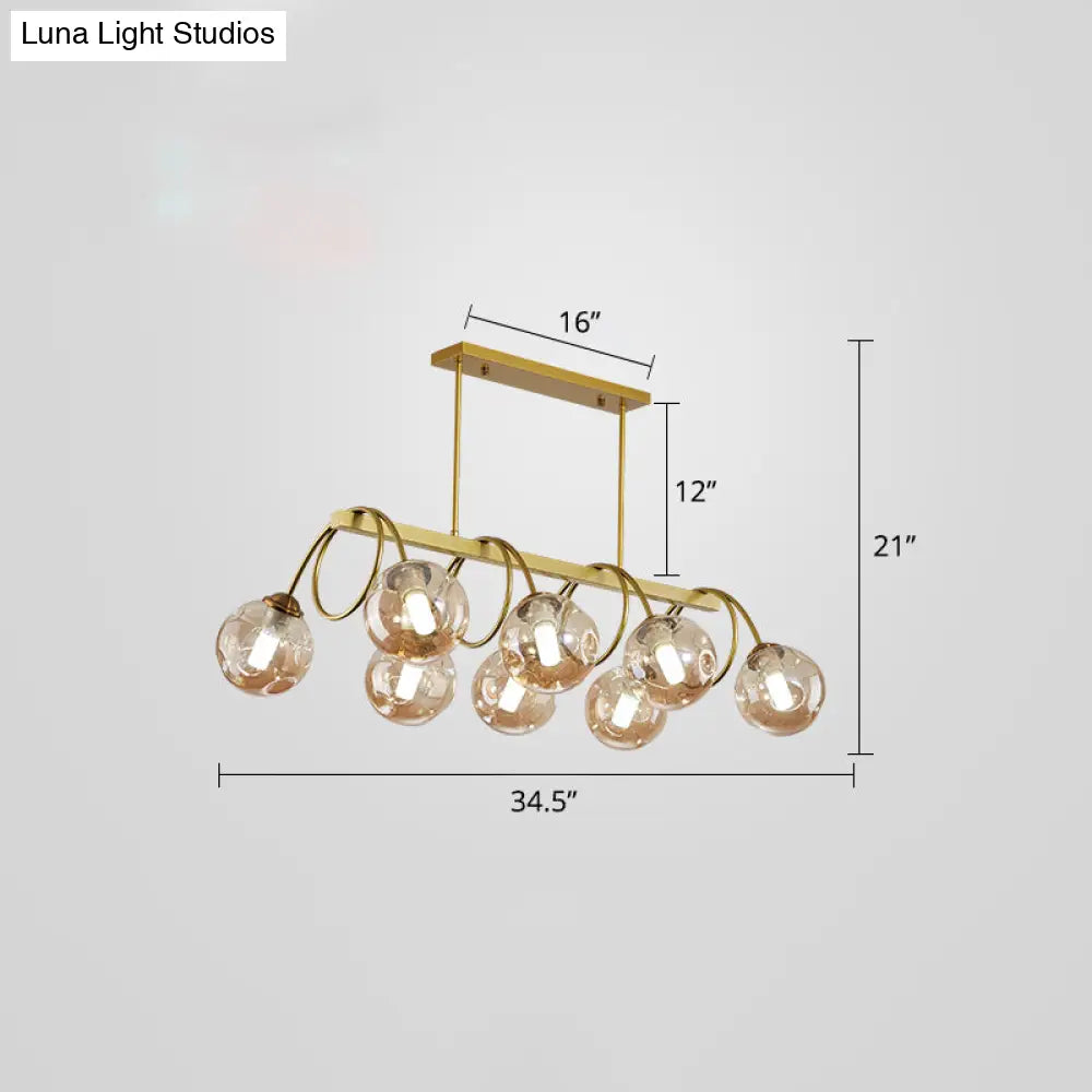DecorBites™ Sleek Gold Spiral Island Light - Post-Modern Metal Ceiling Hang Lamp with Ball Glass Shade