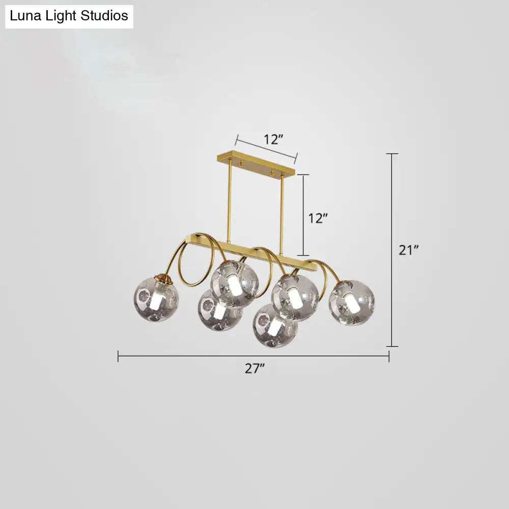 DecorBites™ Sleek Gold Spiral Island Light - Post-Modern Metal Ceiling Hang Lamp with Ball Glass Shade