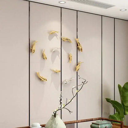 Sleek goldfish resin wall hanging living room gold decor