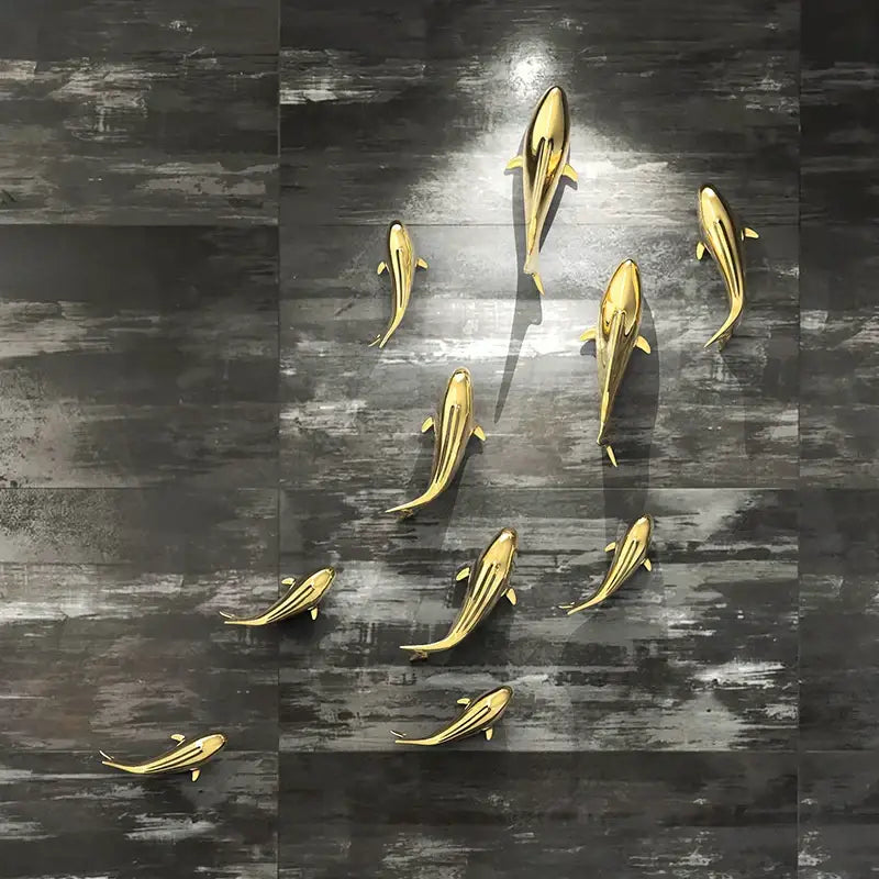 Sleek goldfish resin wall hanging living room gold decor