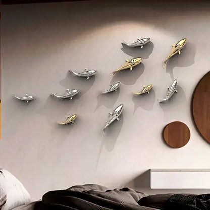 Sleek goldfish resin wall hanging living room gold decor
