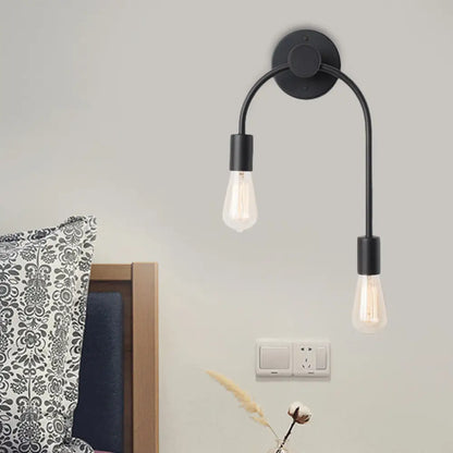 DecorBites™ Sleek Iron Wall Mounted Lamp - Minimalist 2-Light Black/Gold Sconce with Bare Bulb Design