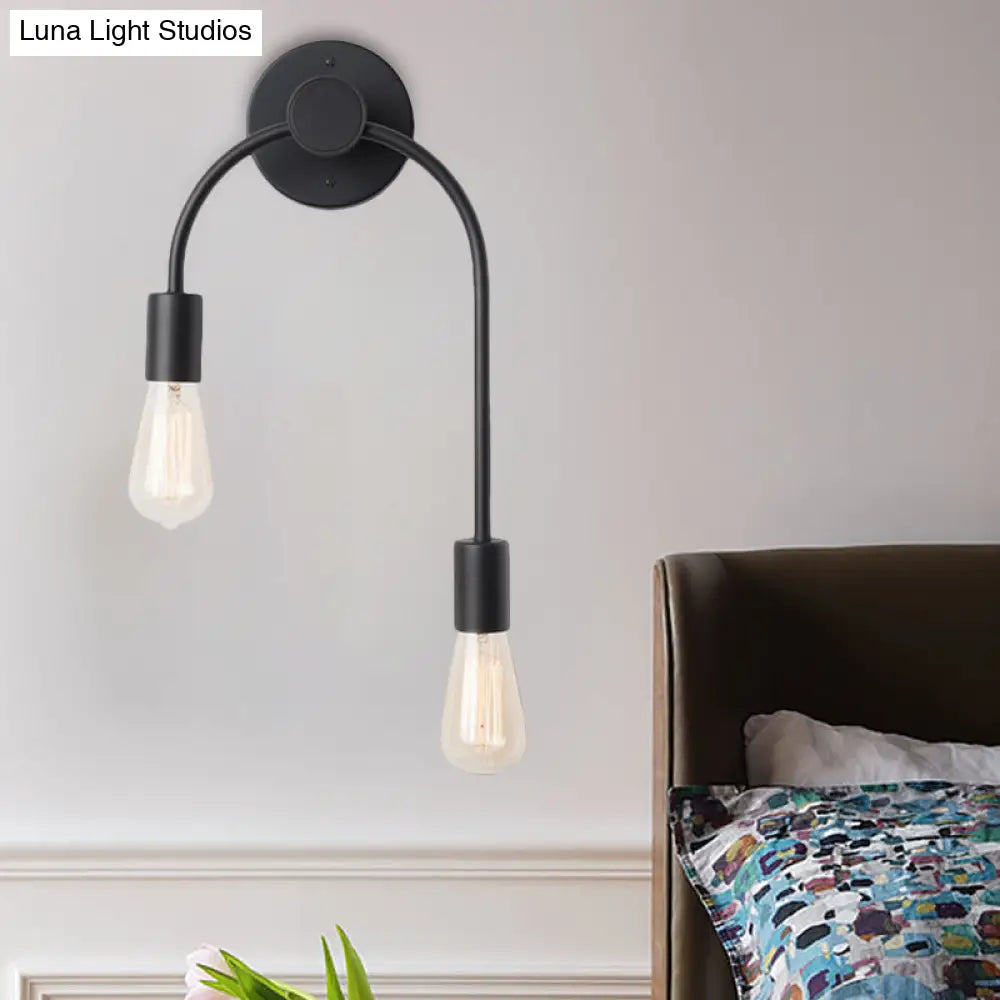 DecorBites™ Sleek Iron Wall Mounted Lamp - Minimalist 2-Light Black/Gold Sconce with Bare Bulb Design