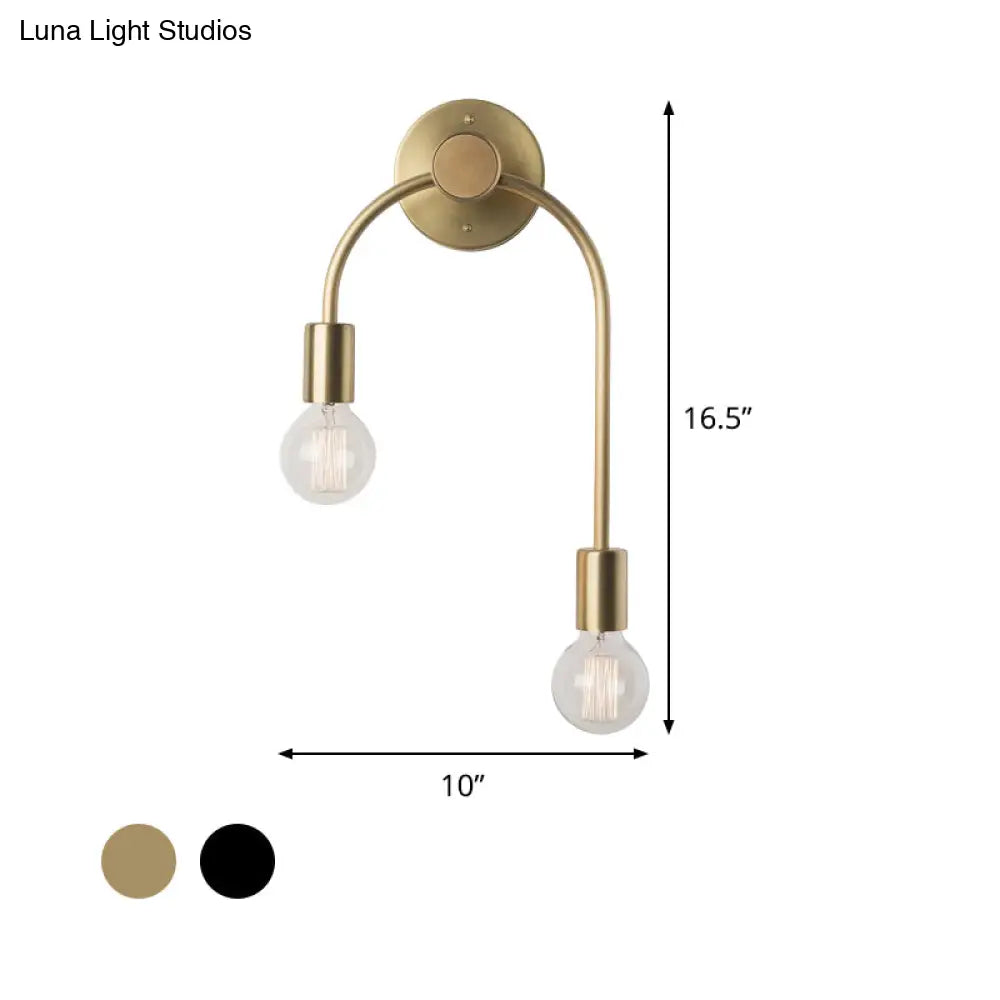 DecorBites™ Sleek Iron Wall Mounted Lamp - Minimalist 2-Light Black/Gold Sconce with Bare Bulb Design