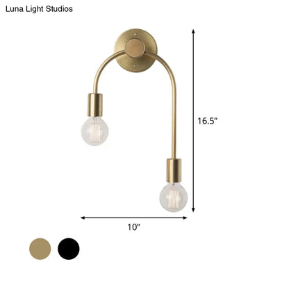 DecorBites™ Sleek Iron Wall Mounted Lamp - Minimalist 2-Light Black/Gold Sconce with Bare Bulb Design
