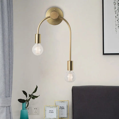 DecorBites™ Sleek Iron Wall Mounted Lamp - Minimalist 2-Light Black/Gold Sconce with Bare Bulb Design