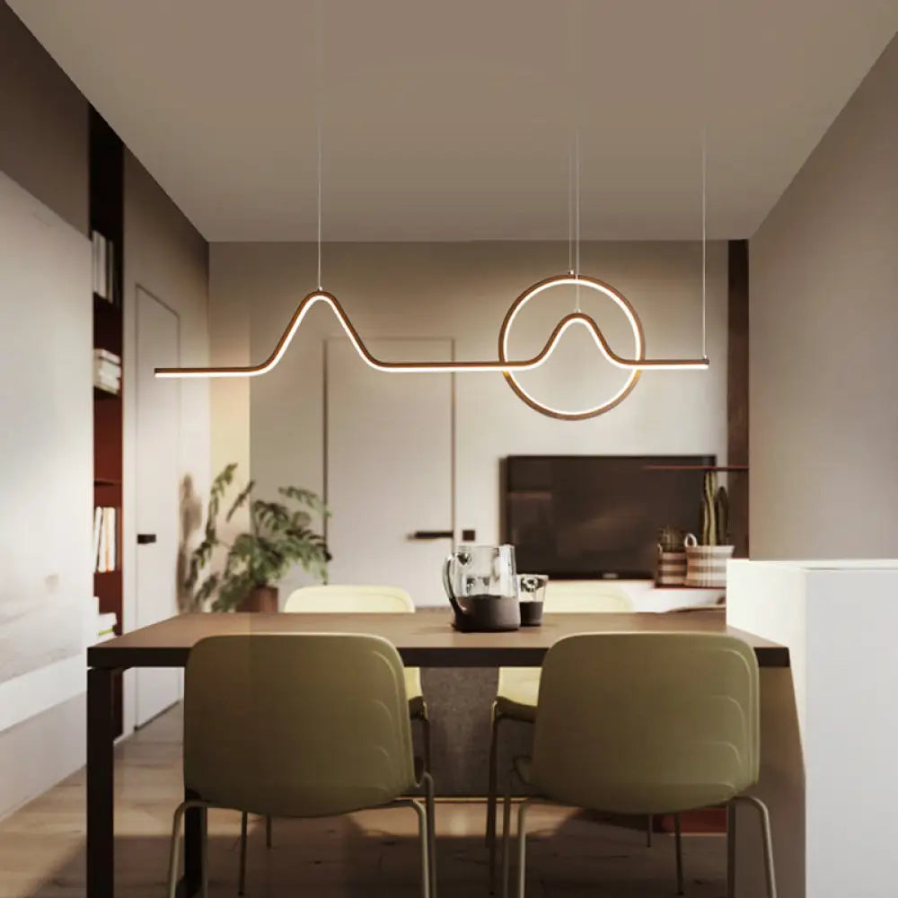 DecorBites™ Sleek Island Light Fixture with Minimalistic Curves - Metallic Suspension Lighting for Living Room