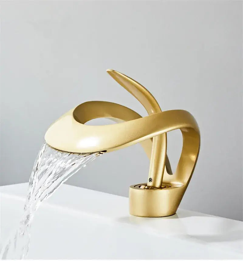Sleek matte black brass waterfall basin faucet for bathroom