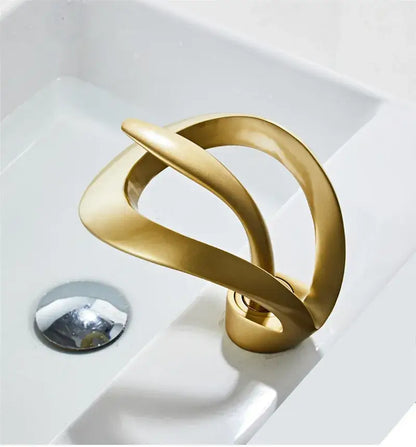 Sleek matte black brass waterfall basin faucet for bathroom