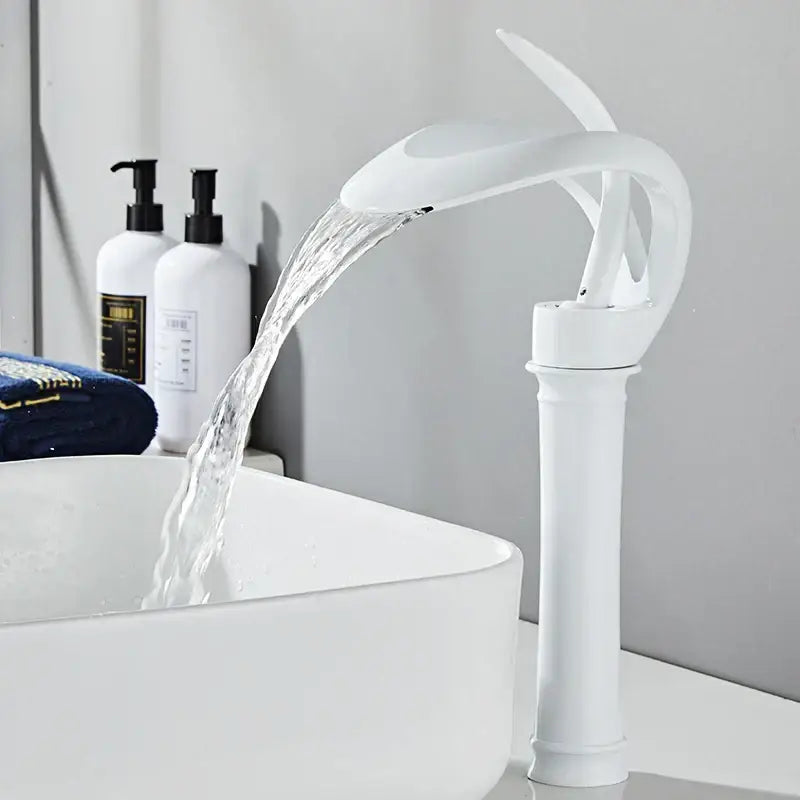 Sleek matte black brass waterfall basin faucet for bathroom