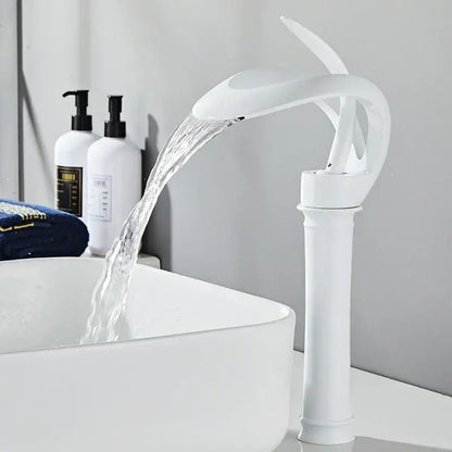 Sleek matte black brass waterfall basin faucet for bathroom