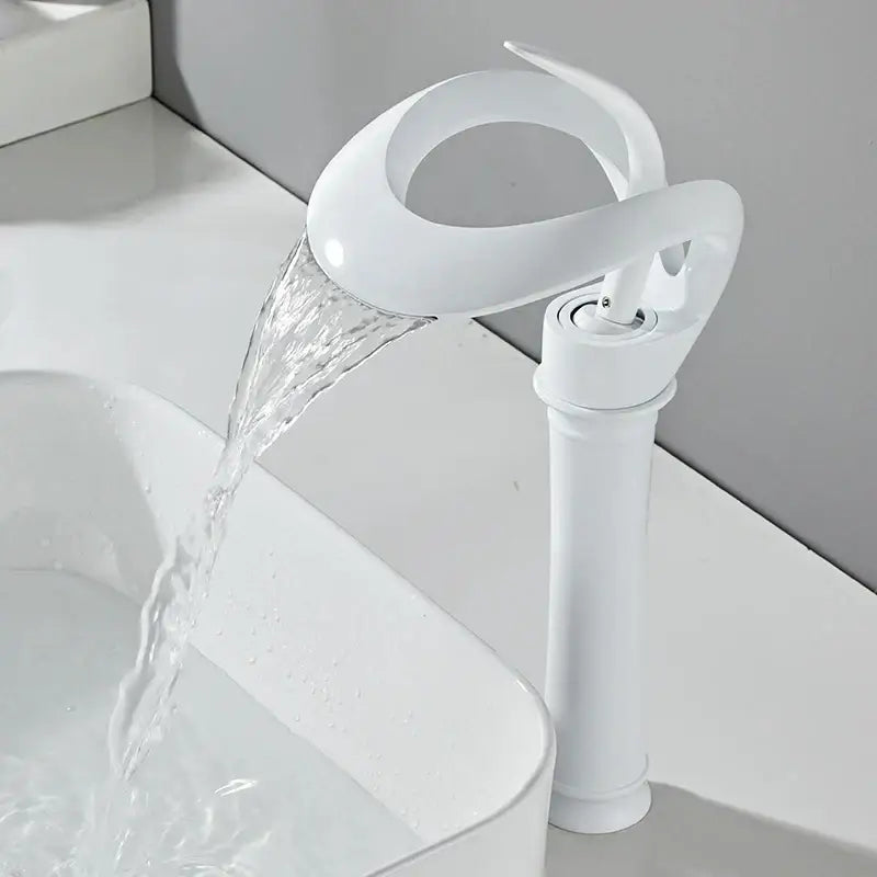 Sleek matte black brass waterfall basin faucet for bathroom