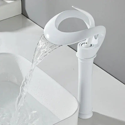 Sleek matte black brass waterfall basin faucet for bathroom
