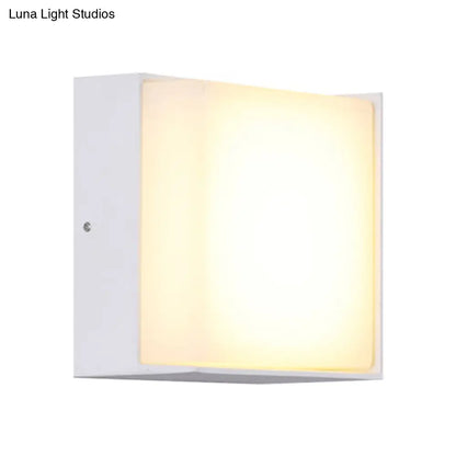 DecorBites™ Sleek Metal and Acrylic Wall Sconce: Simplistic Round/Square Shade with Warm/White LED Lighting for Hallways (White)