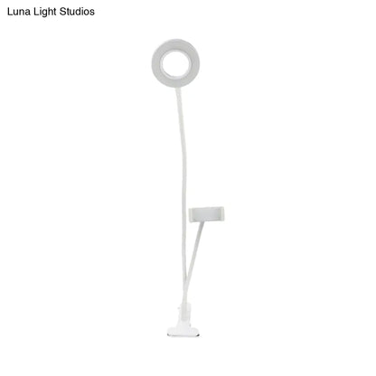 DecorBites™ Sleek Metal Round USB Mirror Lamp with Portable LED Fill Lighting and Flexible Arm, Simplicity Black/White Finish