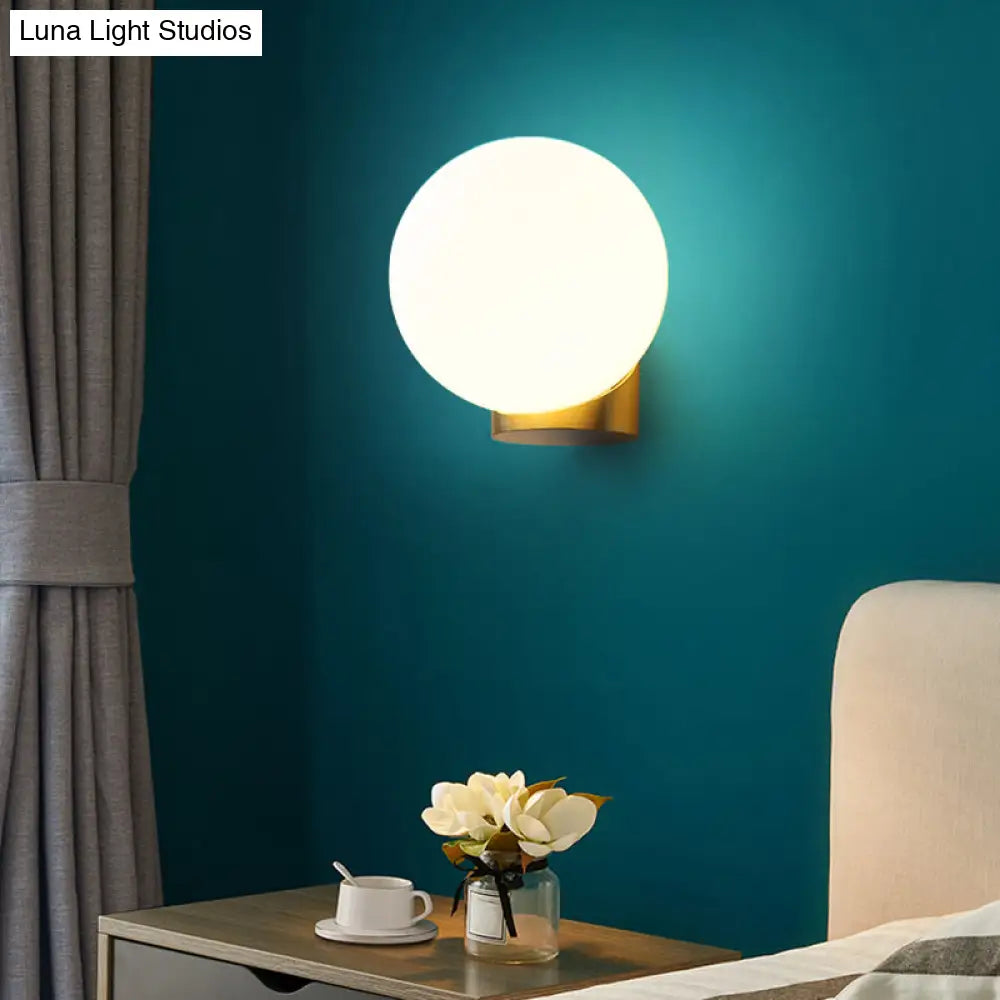 DecorBites™ Sleek Opal Glass Wall Mount Lamp - Brass Bedside Sconce Light (1 Bulb)