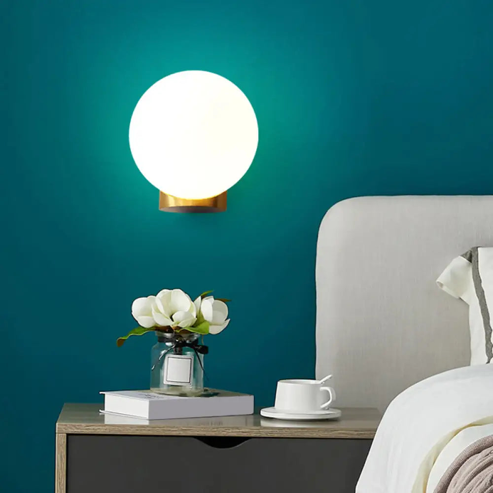 DecorBites™ Sleek Opal Glass Wall Mount Lamp - Brass Bedside Sconce Light (1 Bulb)