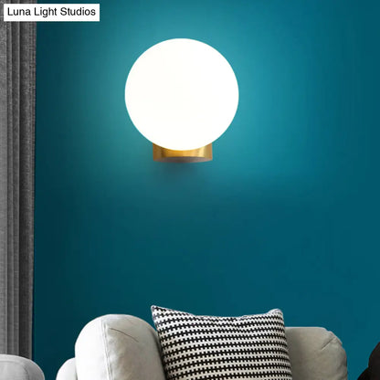 DecorBites™ Sleek Opal Glass Wall Mount Lamp - Brass Bedside Sconce Light (1 Bulb)