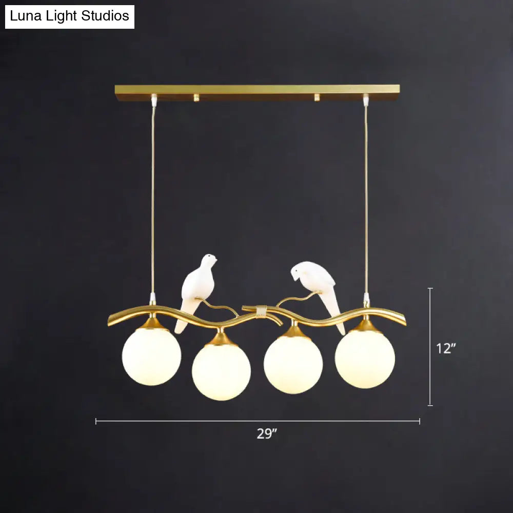 DecorBites™ Sleek Postmodern Glass Pendant Light with Twig and Bird Deco - 4-Bulb Ceiling Hanging Fixture