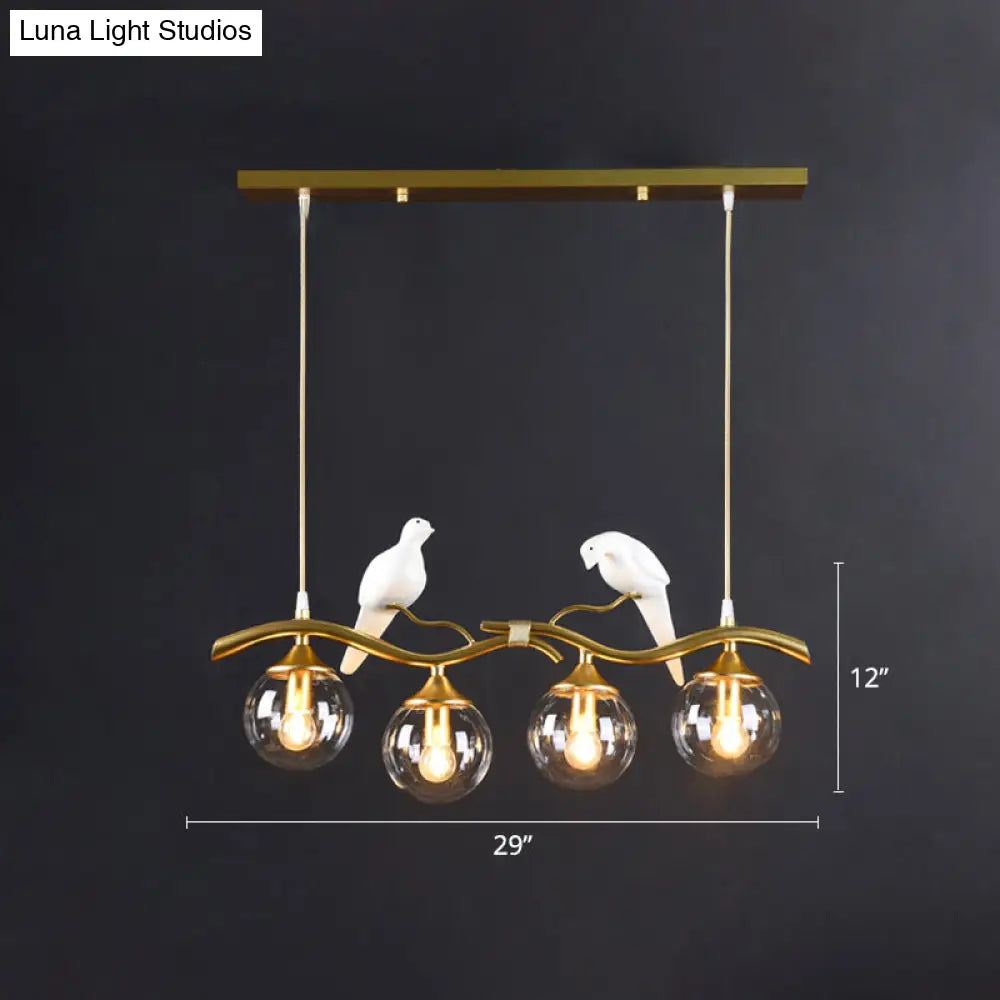 DecorBites™ Sleek Postmodern Glass Pendant Light with Twig and Bird Deco - 4-Bulb Ceiling Hanging Fixture