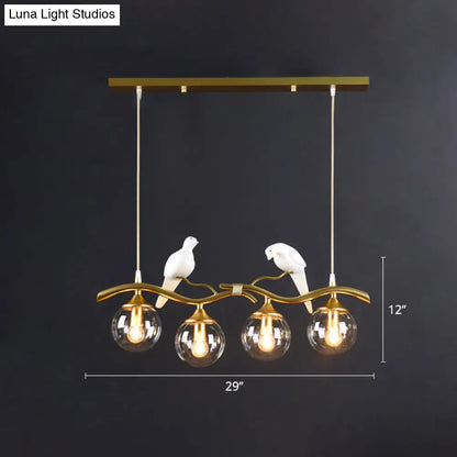 DecorBites™ Sleek Postmodern Glass Pendant Light with Twig and Bird Deco - 4-Bulb Ceiling Hanging Fixture