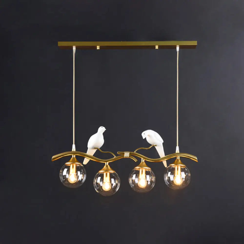 DecorBites™ Sleek Postmodern Glass Pendant Light with Twig and Bird Deco - 4-Bulb Ceiling Hanging Fixture