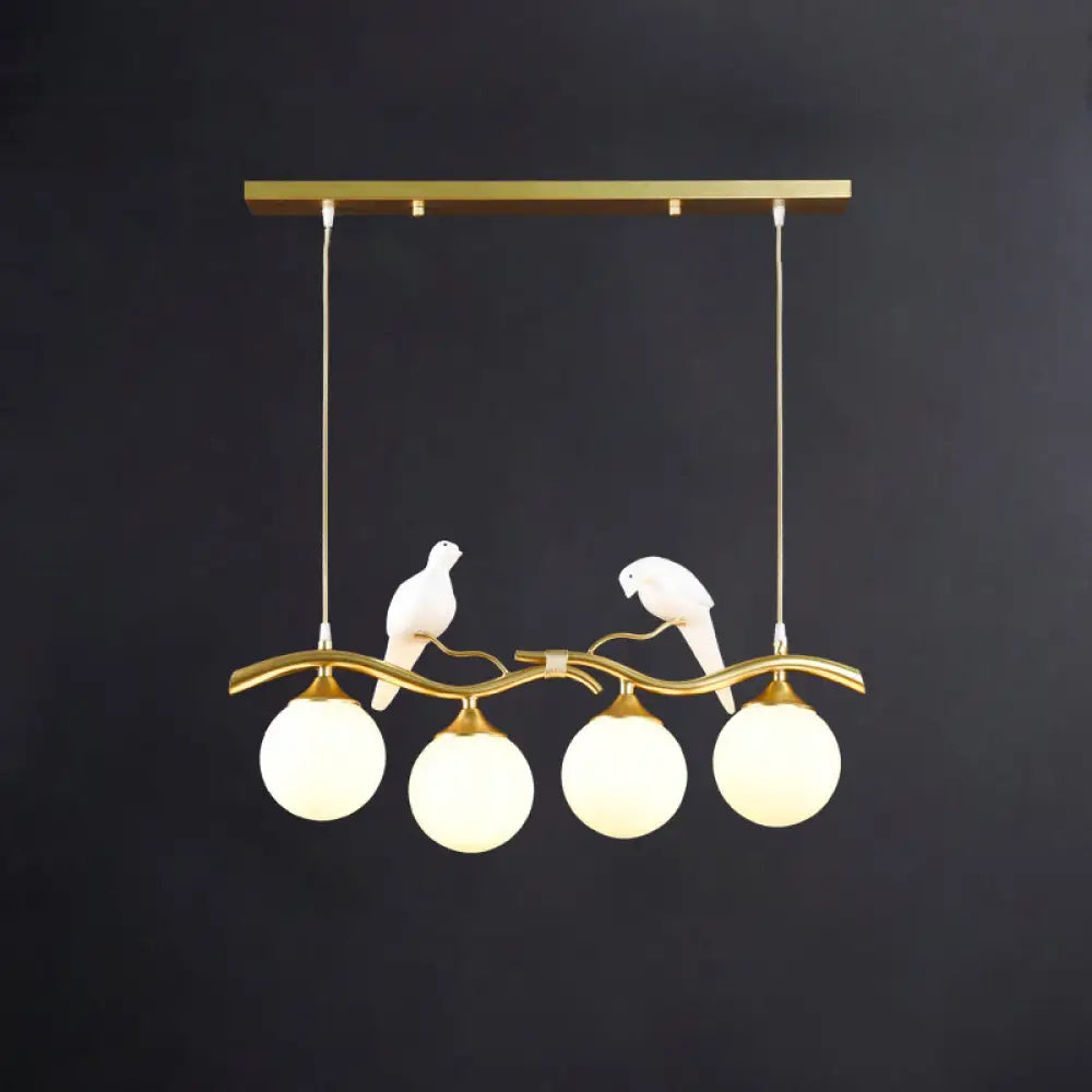 DecorBites™ Sleek Postmodern Glass Pendant Light with Twig and Bird Deco - 4-Bulb Ceiling Hanging Fixture
