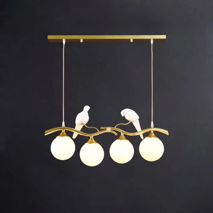 DecorBites™ Sleek Postmodern Glass Pendant Light with Twig and Bird Deco - 4-Bulb Ceiling Hanging Fixture