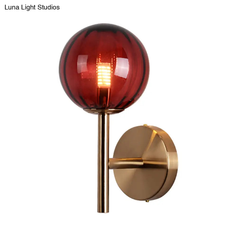 DecorBites™ Sleek Round Wall Lighting: Simplicity Glass Bedside Sconce Light with Pencil Arm - Red/Green/Amber (1 Bulb Fix)