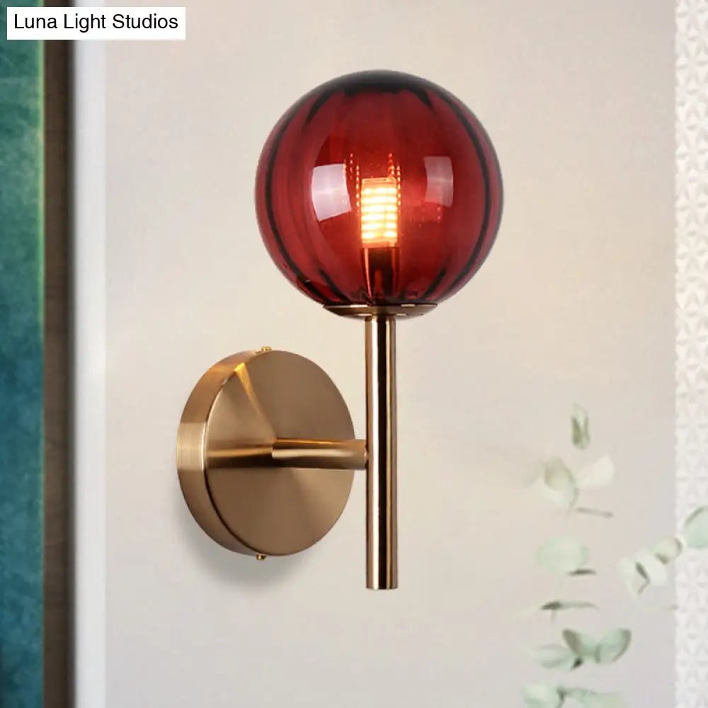 DecorBites™ Sleek Round Wall Lighting: Simplicity Glass Bedside Sconce Light with Pencil Arm - Red/Green/Amber (1 Bulb Fix)