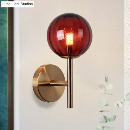 DecorBites™ Sleek Round Wall Lighting: Simplicity Glass Bedside Sconce Light with Pencil Arm - Red/Green/Amber (1 Bulb Fix)