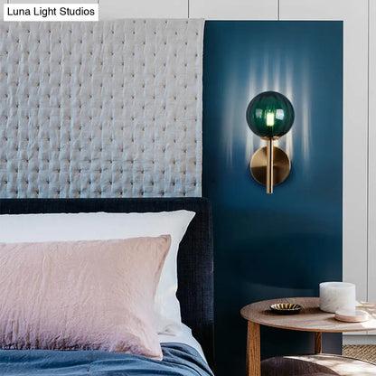 DecorBites™ Sleek Round Wall Lighting: Simplicity Glass Bedside Sconce Light with Pencil Arm - Red/Green/Amber (1 Bulb Fix)