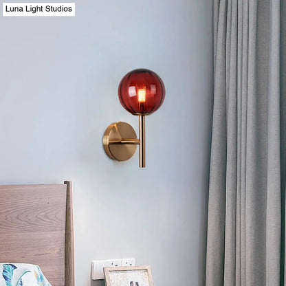 DecorBites™ Sleek Round Wall Lighting: Simplicity Glass Bedside Sconce Light with Pencil Arm - Red/Green/Amber (1 Bulb Fix)
