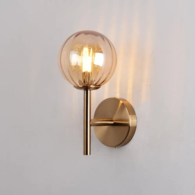 DecorBites™ Sleek Round Wall Lighting: Simplicity Glass Bedside Sconce Light with Pencil Arm - Red/Green/Amber (1 Bulb Fix)