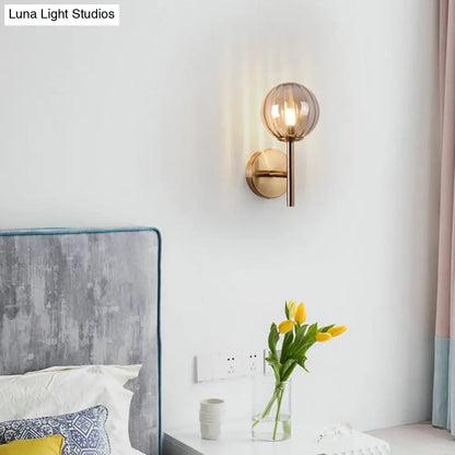 DecorBites™ Sleek Round Wall Lighting: Simplicity Glass Bedside Sconce Light with Pencil Arm - Red/Green/Amber (1 Bulb Fix)
