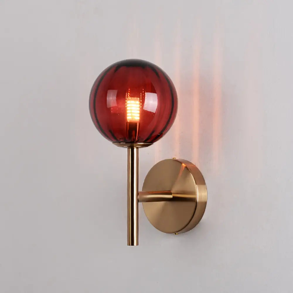 DecorBites™ Sleek Round Wall Lighting: Simplicity Glass Bedside Sconce Light with Pencil Arm - Red/Green/Amber (1 Bulb Fix)