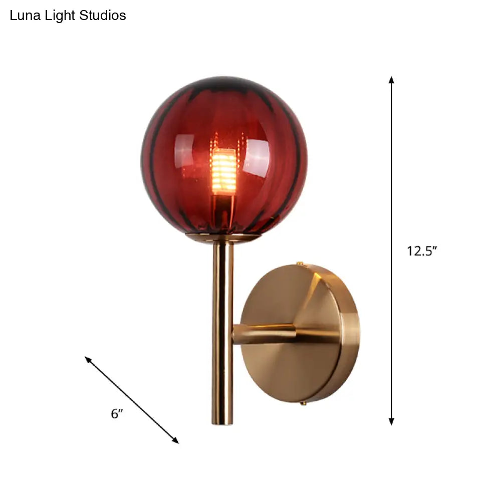 DecorBites™ Sleek Round Wall Lighting: Simplicity Glass Bedside Sconce Light with Pencil Arm - Red/Green/Amber (1 Bulb Fix)