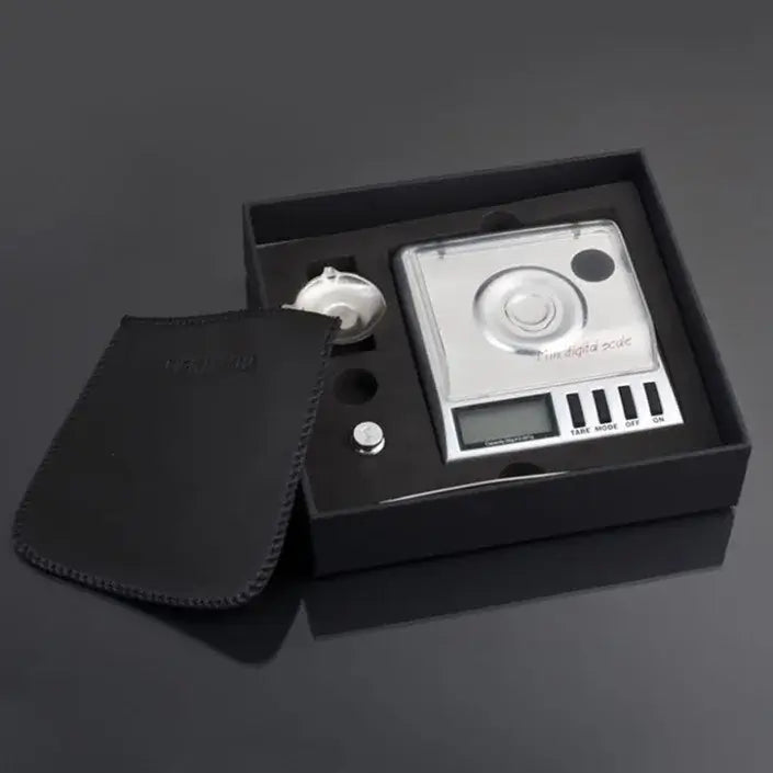 Sleek silver digital milligram gram scale kitchen precision tool