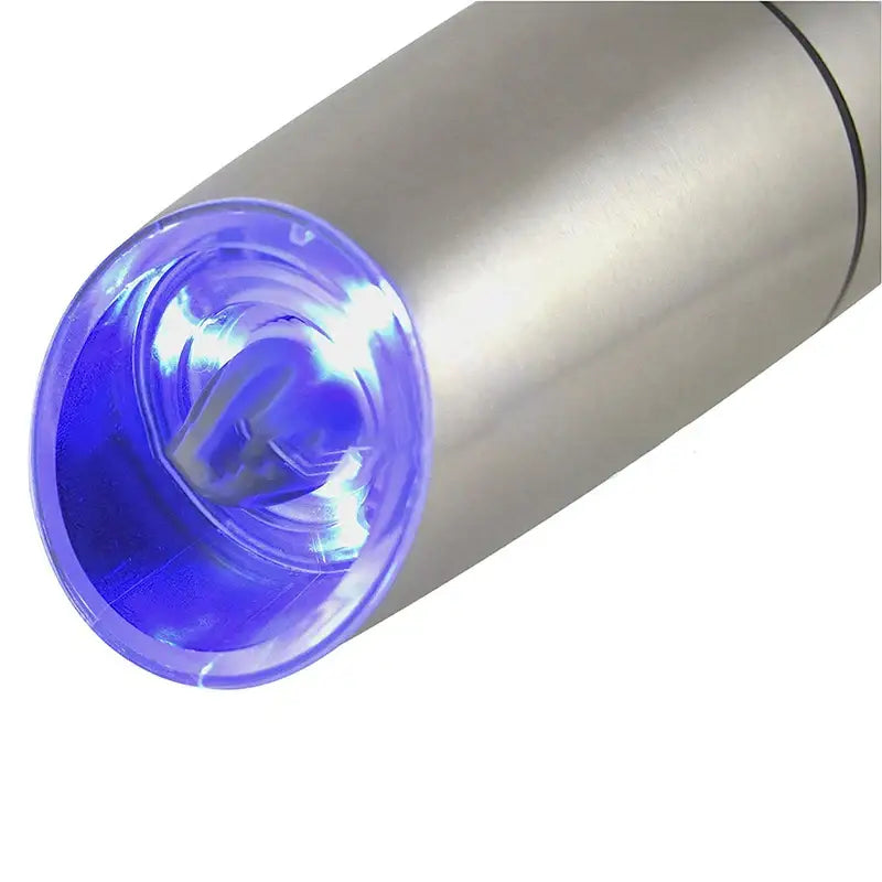 Sleek silver electric pepper and salt grinder set for kitchen