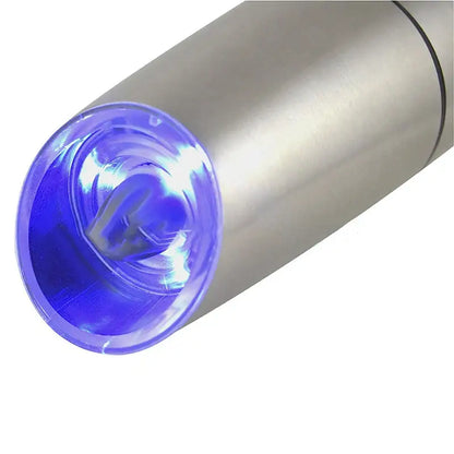 Sleek silver electric pepper and salt grinder set for kitchen