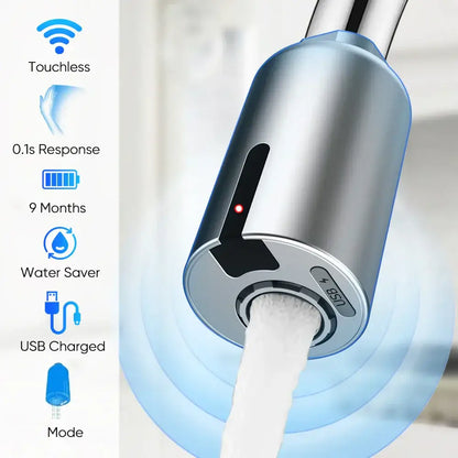 Sleek silver touchless kitchen faucet sensor usb charging adapter