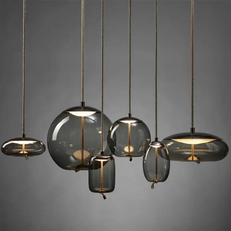 Sleek smoked glass led chandelier living room pendant light